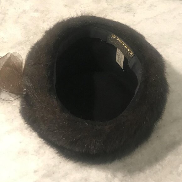 Vintage Donna Vinci Couture Hat Womens Fur Pill Box Feather Sequin Art Deco - Picture 9 of 10